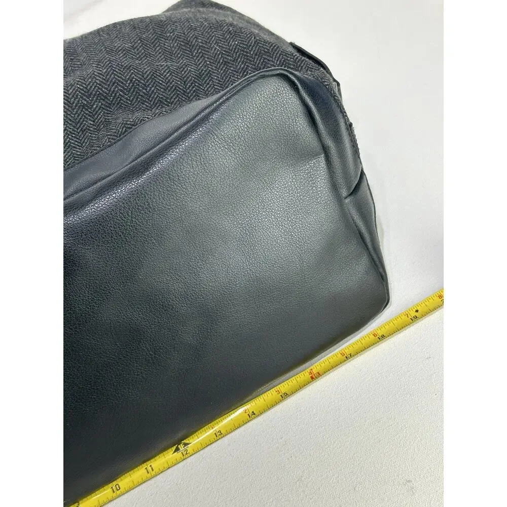 John Varvatos Gray Herringbone Weekender Duffel Travel Bag Faux Leather Trim